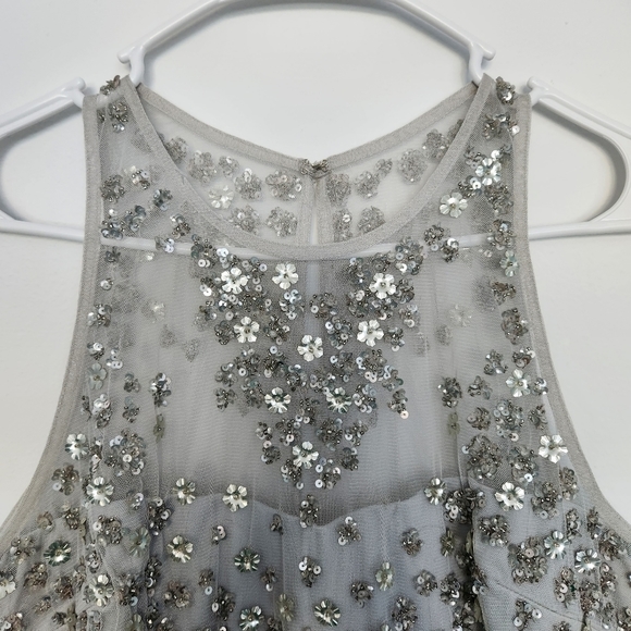 Anthropologie BHLDN GINNY SEQUIN FLOWER EMBELLISH TULLE MAXI DRESS GREY 10 - Picture 8 of 14